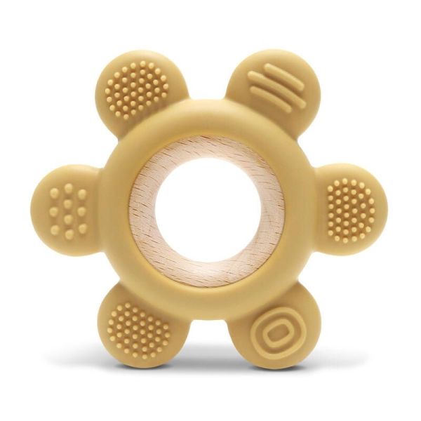 Anneau De Dentition Silicone Fleur + Hetre - Jaune