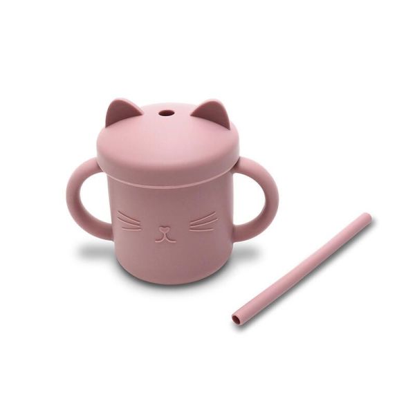 Tasse d'apprentissage avec paille en silicone Rose - 1 unité