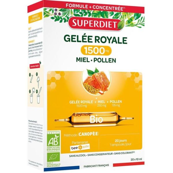 Gelée Royale 1500 Miel Pollen Bio - 20 ampoules