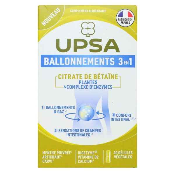 Ballonnements 3en1 citrate de bétaïne 40 gélules végétales