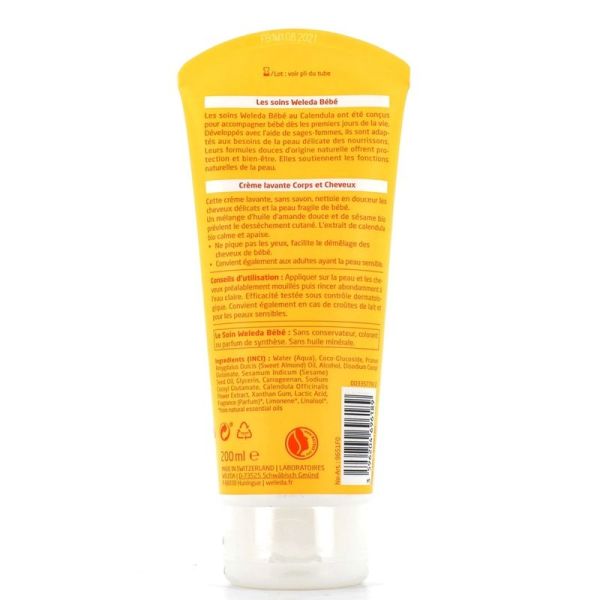Crème Lavante Bio Corps & Cheveux Bébé Calendula - 200 ml