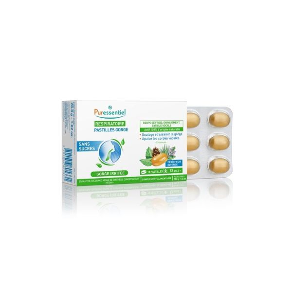 Respiratoire Pastilles Gorge Irritee Sans Sucre - Fraicheur Intense - 18 pastilles