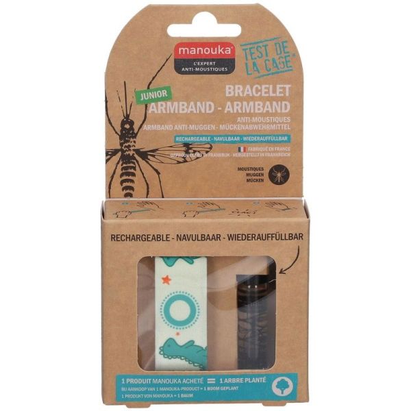 Bracelet Anti-Moustiques Junior + Recharge 6 ml - Modèle Dinosaures