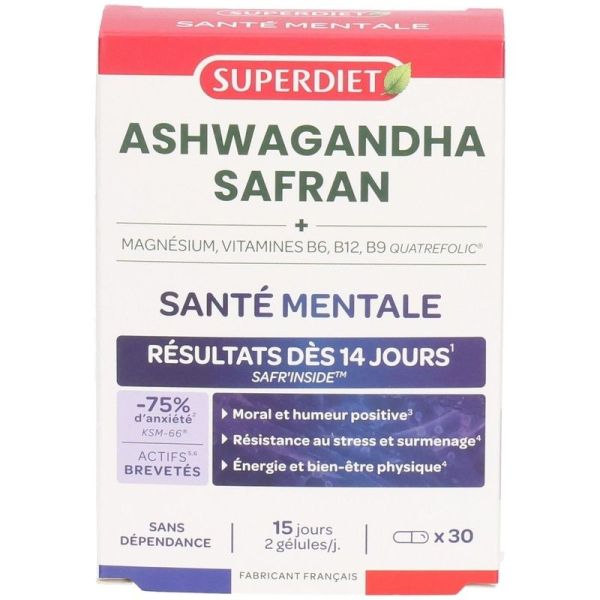 Ashwagandha Safran Santé mentale - 30 gélules