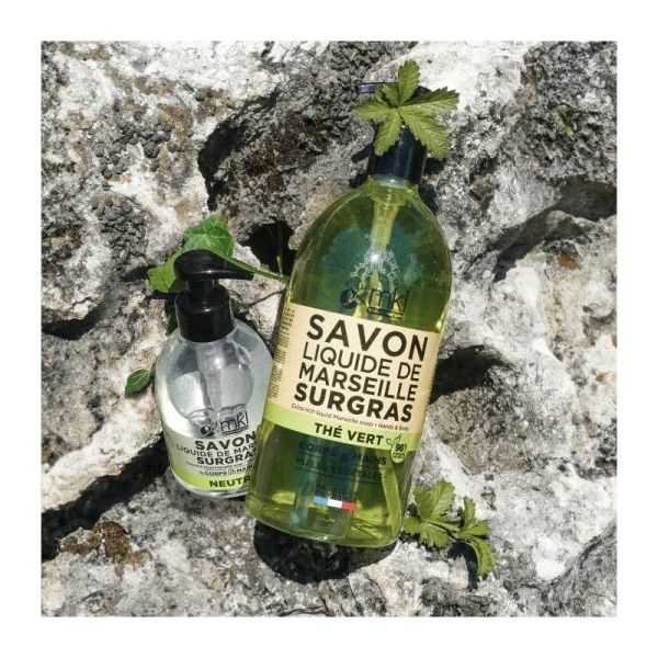 Savon de Marseille Liquide - Thé Vert - Nettoyant hydratant corps - 1 L