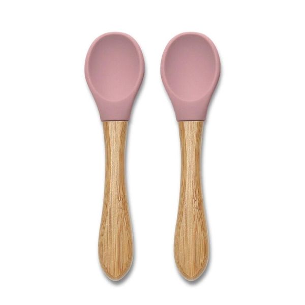 Lot de 2 cuillères en silicone et bambou - Rose - Lot de 2