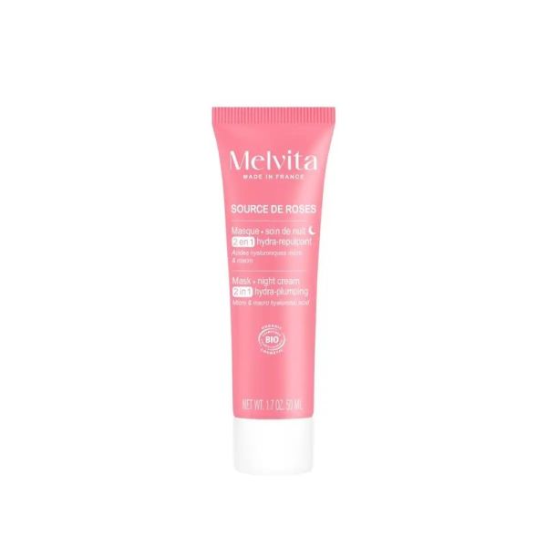 Masque Soin de Nuit 2-en-1 Hydra-Repulpant Bio Source de Roses - 50 ml