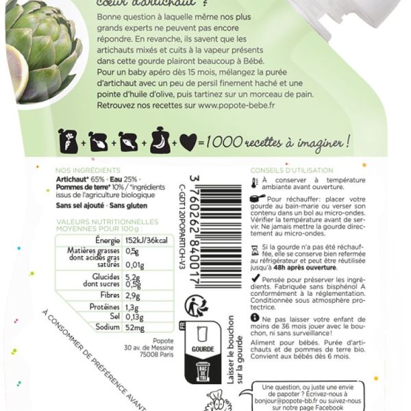 Popote Gourde Artichaut Bio 120G