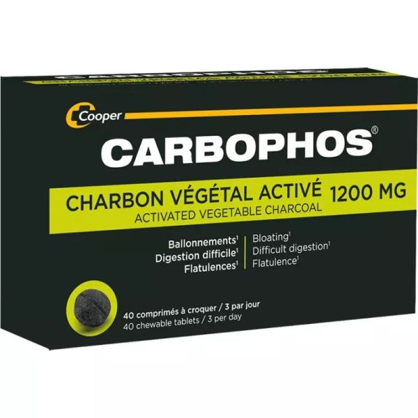 Carbophos - Charbon Végétal Activé 1200 mg - 40 comprimés à croquer