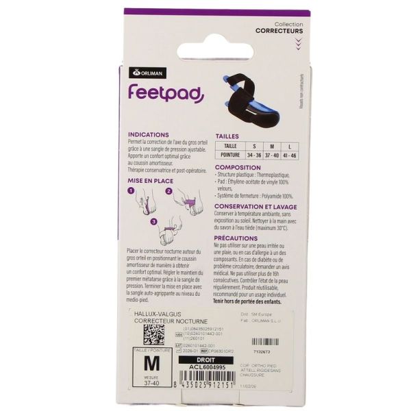 Correcteur Nocturne Hallux Valgus - Pied Droit - Taille M