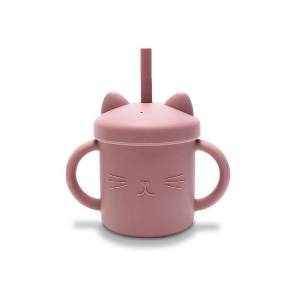 Tasse d'apprentissage avec paille en silicone Rose - 1 unité