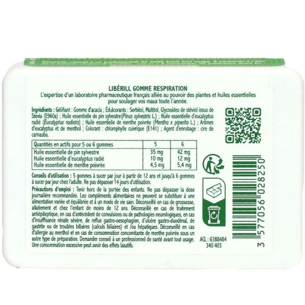 Liberill gorge irritée soulage et apaise arôme menthe gommes 50g