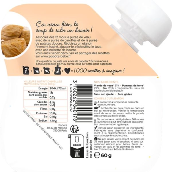 Popote Gourde Veau Bio 60G