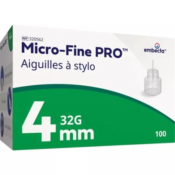 Aiguille à stylo injecteur Micro-Fine Pro - 4 mm x 32G - 100 aiguilles