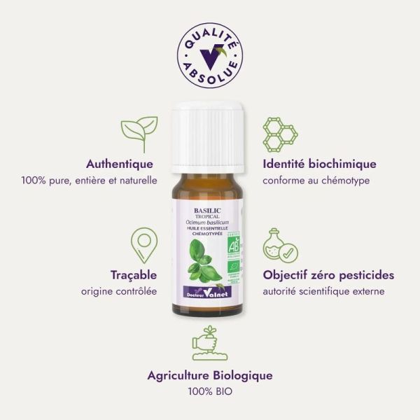 Huile essentielle de Basilic Tropical 100% BIO Label AB - 10 ml