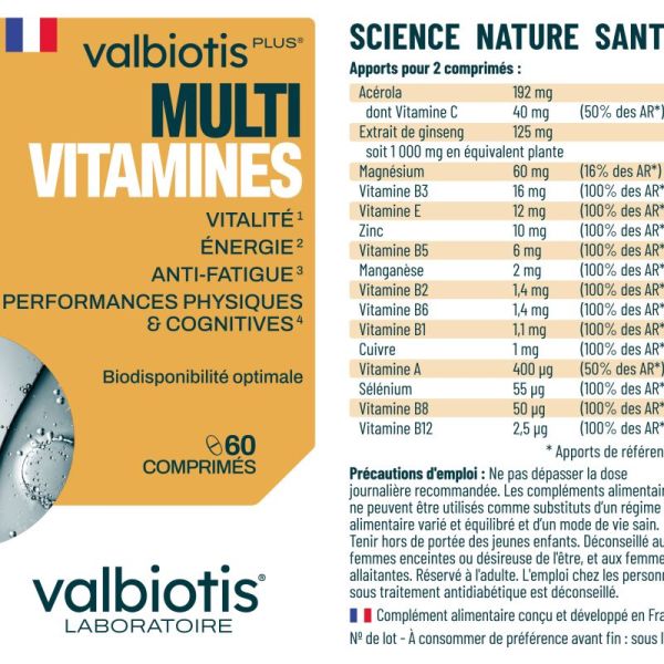 Valbiotis Plus® Multi-vitamines - 60 comprimés