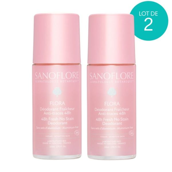 Lot de 2 Déodorants Flora Roll-On 48h - 2 x 50 ml