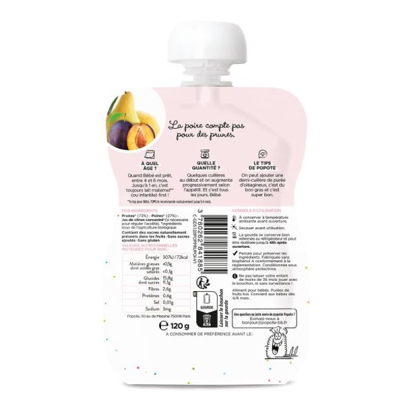 Popote Gourde Prunes Poire 120G