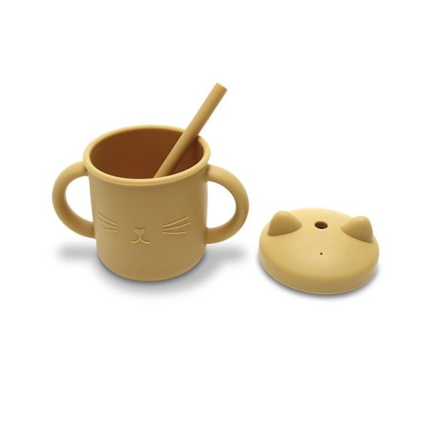 Tasse en silicone avec poignées et paille - yellow - 1 unité