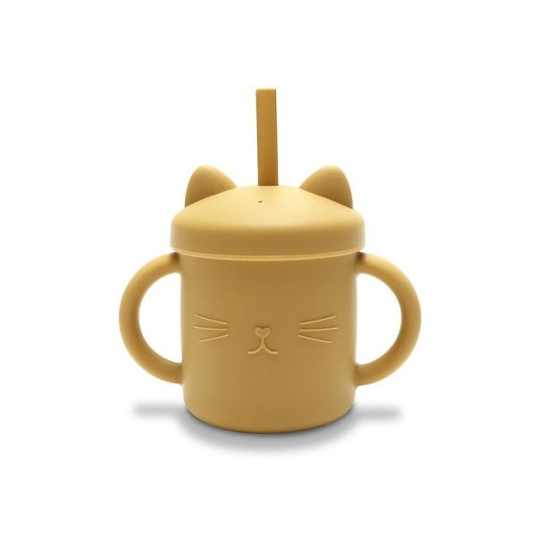 Tasse en silicone avec poignées et paille - yellow - 1 unité