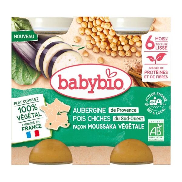 Babybio aubergine pois chiches moussaka végétale 6 mois+ bio 2x200g
