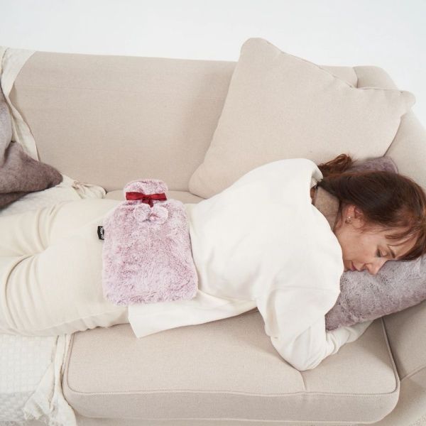 Bouillotte à Eau 2 L - Housse Pompon Rose