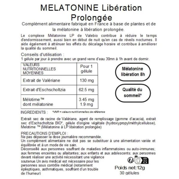 Sommeil - Mélatonine LP - 30 gélules