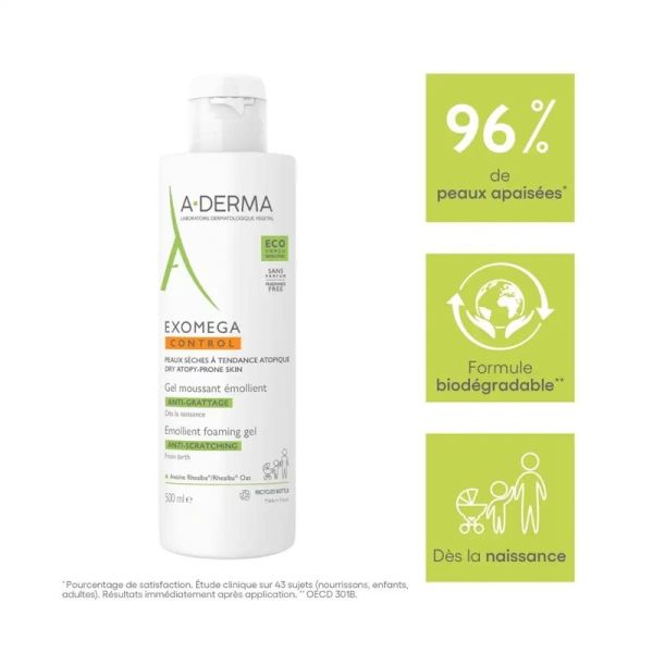 Gel Moussant Émollient Anti-grattage Exomega Control - 2 x 500 ml