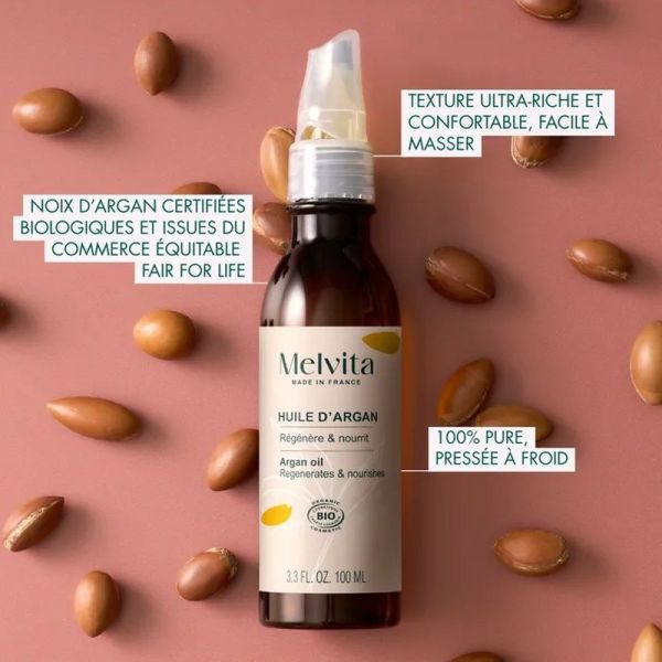 Huile d'Argan Bio - Visage, Corps et Cheveux - Peaux Seches et Matures - 100 ml