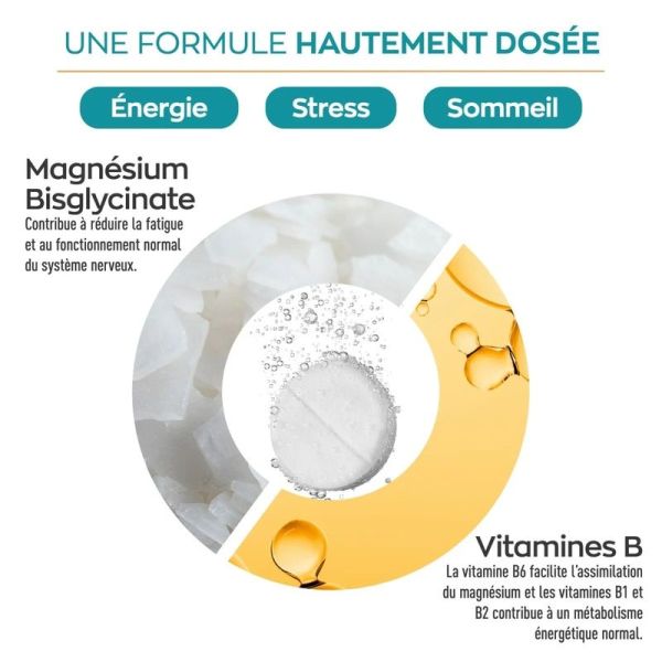 Magnésium Bisglycinate Effervescent - Goût pêche - 20 comprimés