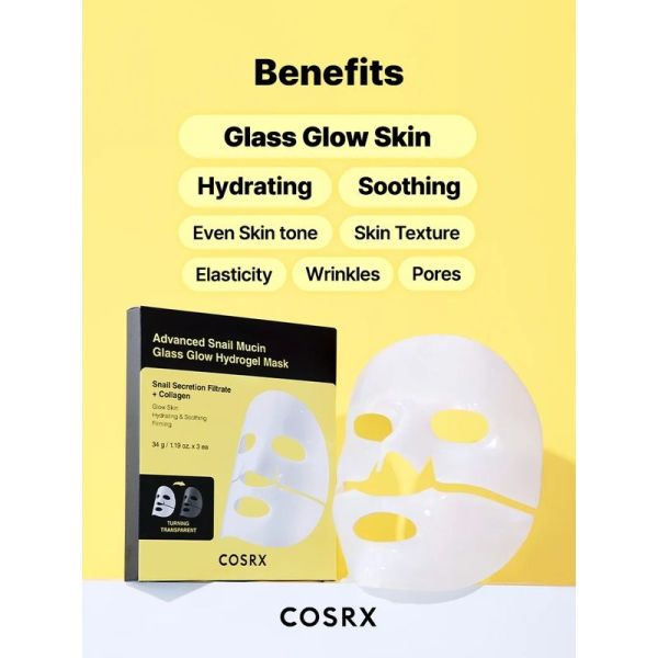 Advanced Snail Mucin Glass Glow Hydrogel Mask - 3 masques