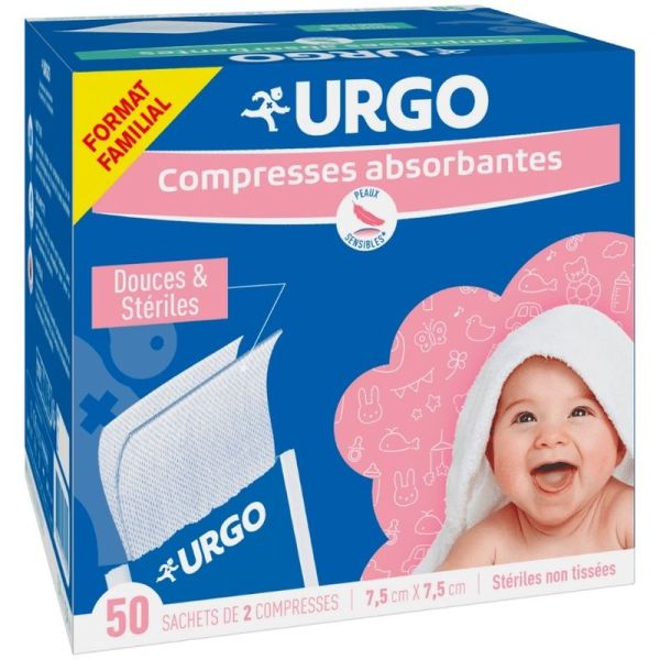 Urgo Compresses Famille et nourrisson 7,5 x 7,5 cm - Boîte de 50