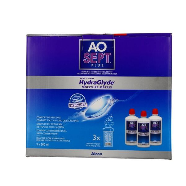 Aosept Plus Hydraglyde Solution Lentilles - 360 mL - 3 flacons