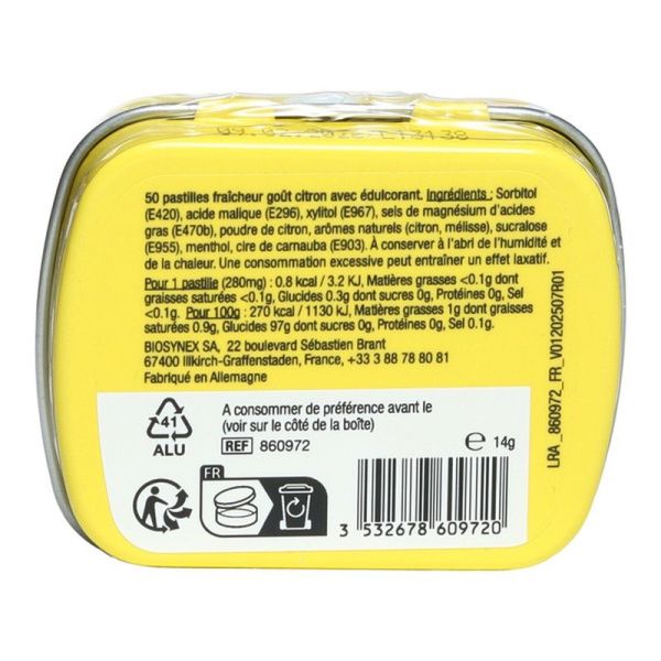 Pastilles fraîcheur sans sucre - Citron - 50 pastilles