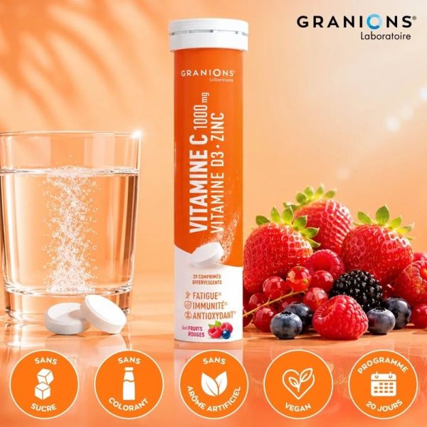 Vitamine C 1000 mg + Vitamine D3 + Zinc Effervescent - 20 comprimes