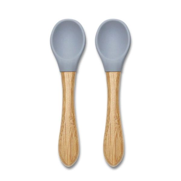 Lot de 2 cuillères en silicone et bambou - Gris