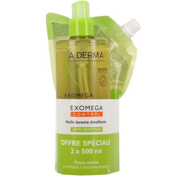 Huile Lavante Emolliente Anti-Grattage EXOMEGA CONTROL - 500 ml + 500 ml