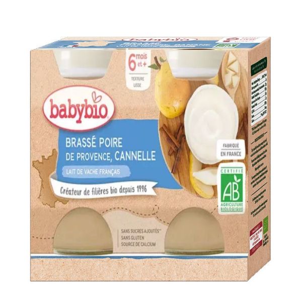 Babybio pots brassé poire, cannelle dès 6 Mois 2x130g