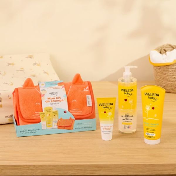 Mon kit de change nomade - Crème pour le Change 75 ml, Eau nettoyante sans parfum 400 ml, Crème Lavante Corps et Cheveux 200 ml