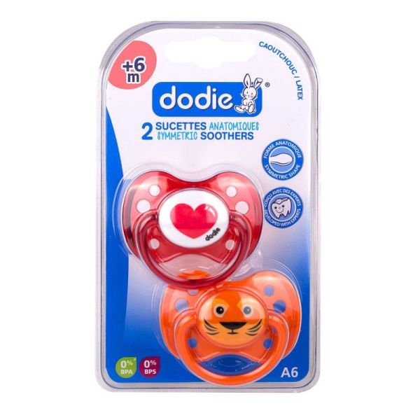 2 sucettes anatomiques +6 mois cœur/lion