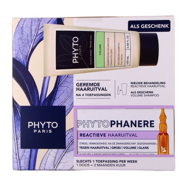 Phytophanère Traitement Antichute Réactionnelle - 12 ampoules de 5 ml, shampooing 100 ml