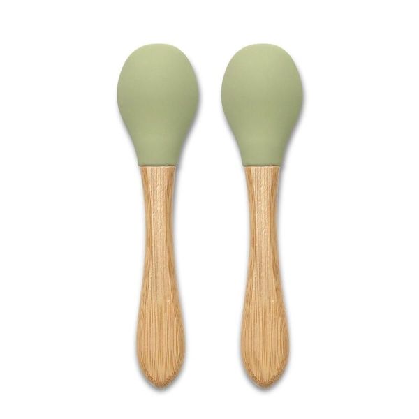 Lot de 2 cuillères en silicone et bambou - Vert