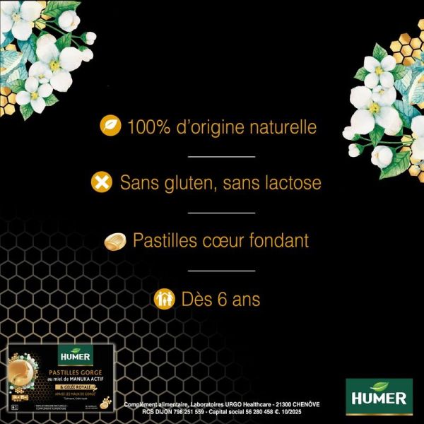 Pastilles Gorge au miel de Manuka actif & Gelée royale IAA 15+ - 16 pastilles