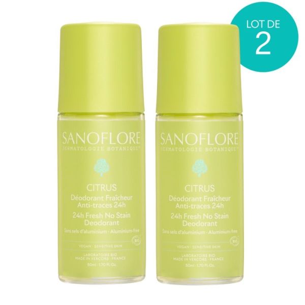 Lot 2 Deodorants Citrus Roll-On 24h - 2 x 50 ml