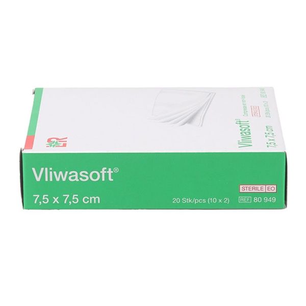 Compresses non tissées stériles Vliwasoft - 7,5 x 7,5 cm, 10 sachets de 2