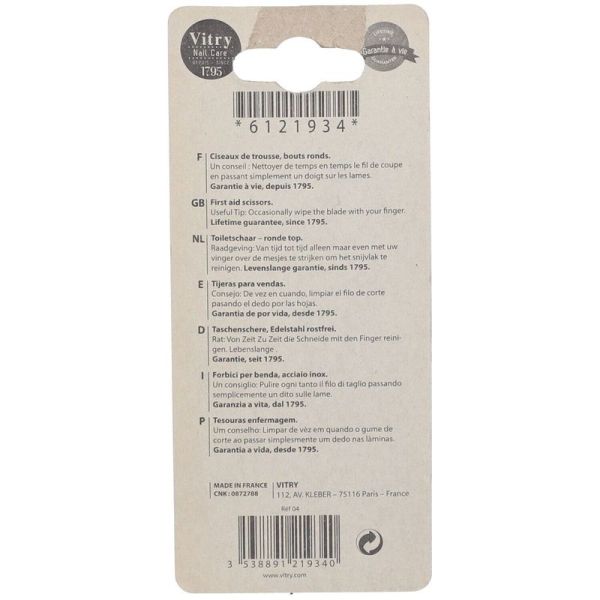 Ciseaux de trousse bouts ronds inox - 1 paire