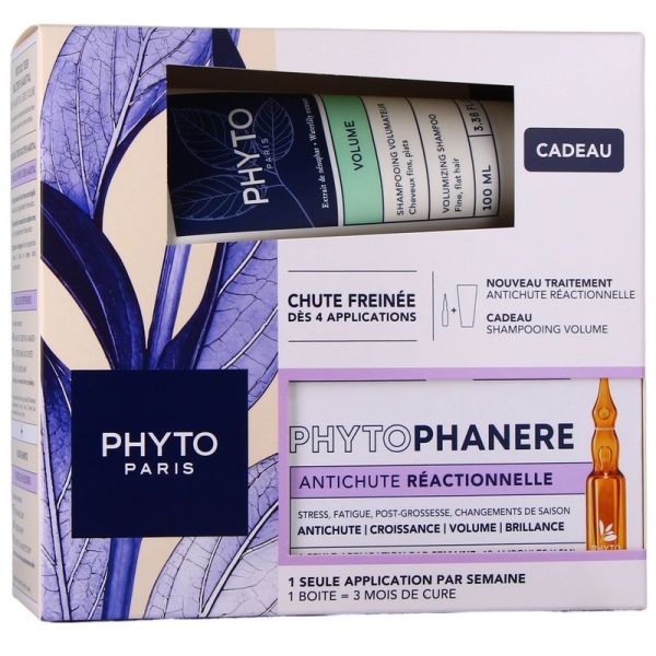 Phytophanère Traitement Antichute Réactionnelle - 12 ampoules de 5 ml, shampooing 100 ml