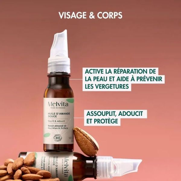 Huile d'Amande Douce Bio - Visage et Corps - Peaux Seches - 50 ml