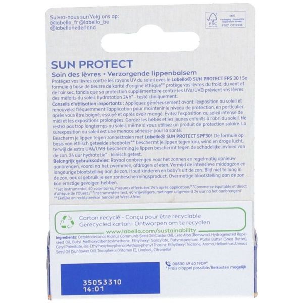 Stick lèvres hydratant protection solaire - 5 g