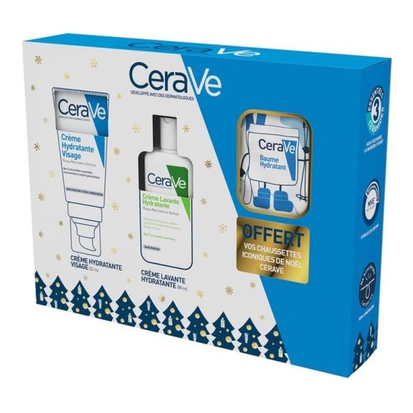 Coffret Noël Hydratation Visage & Corps - Crème Hydratante 52 ml + Crème Lavante 88 ml + Chaussettes